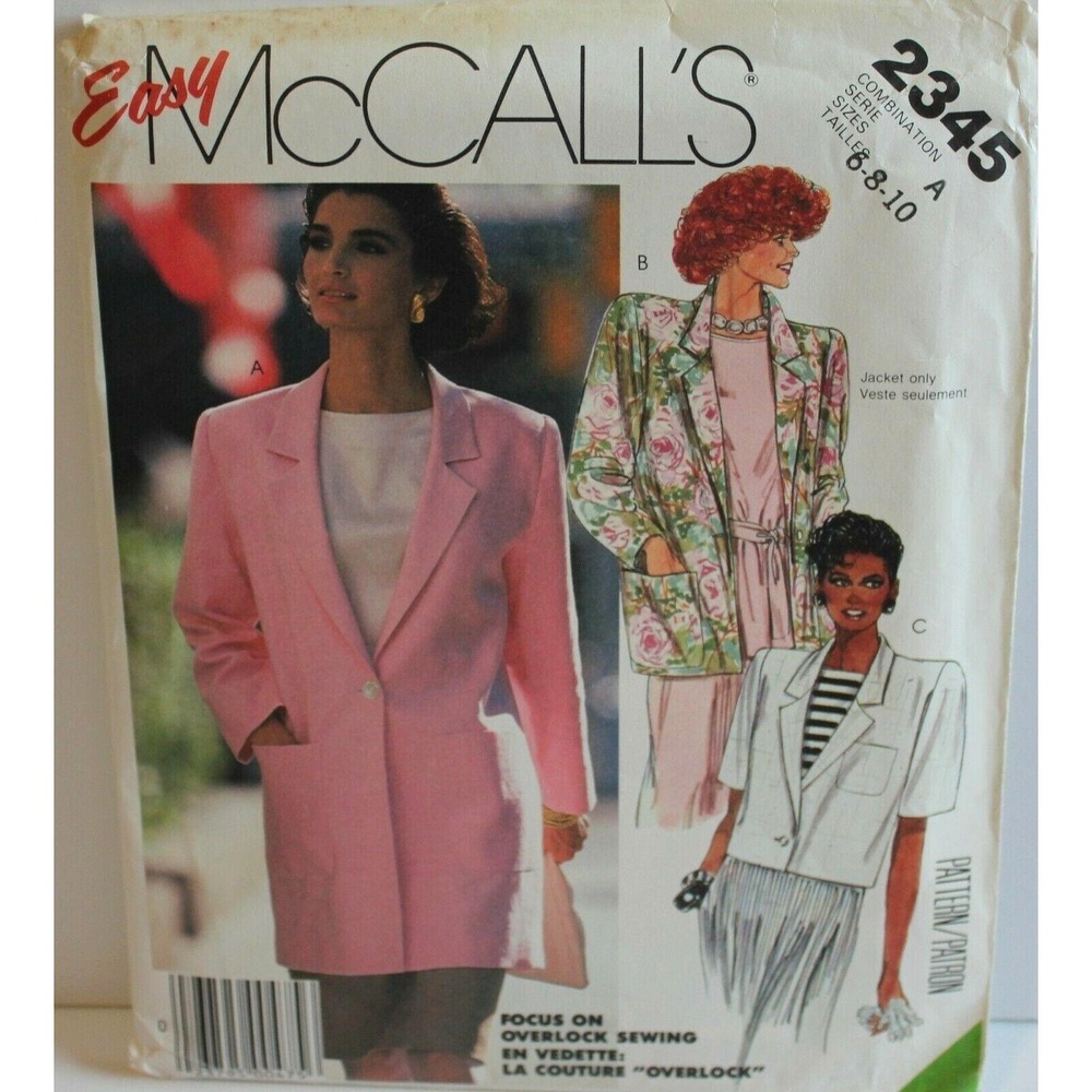 McCalls Sewing Pattern 2345 Misses Blazer Jacket Size 6-10 80s Dynasty Fashion